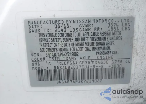 2019 Nissan Sentra S from USA, damaged, VIN 3N1AB7AP5KY219082